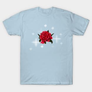 Enchanted Rose - Rose with Leaves and Sparkles T-Shirt